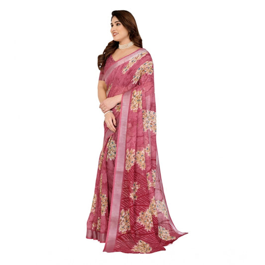 Women's Georgette Printed Saree With Unstitched Blouse 5.5Mtr (Pink)