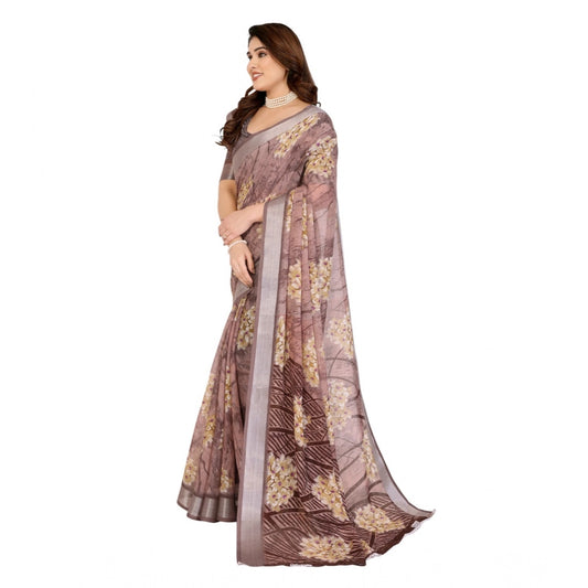Women's Georgette Printed Saree With Unstitched Blouse 5.5Mtr (Brown)