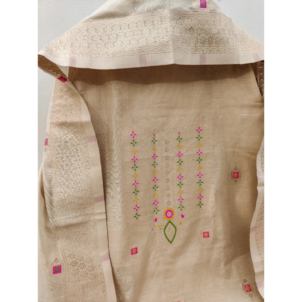 Cream banarasi silk unstitched salwar suit material — colour detail