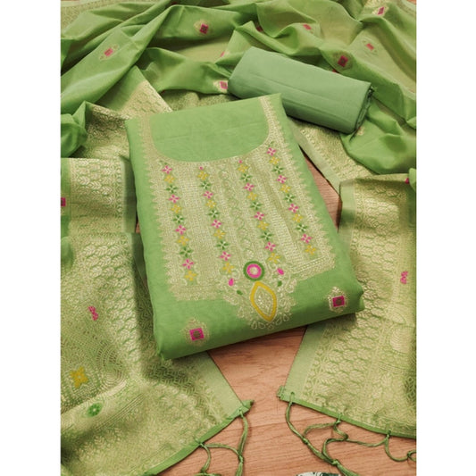 Women's Banarasi Silk Printed Unstitched Salwar Suit Material With Dupatta (Pista, 3Mtrs)