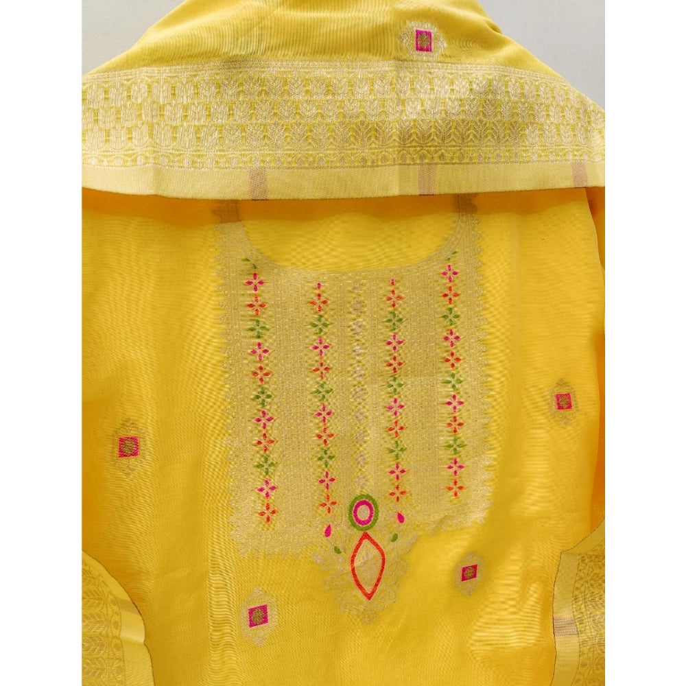 Yellow banarasi silk unstitched salwar suit material — colour detail