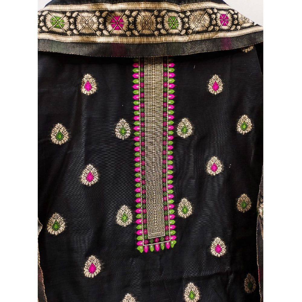 Black banarasi silk unstitched salwar suit material — colour detail