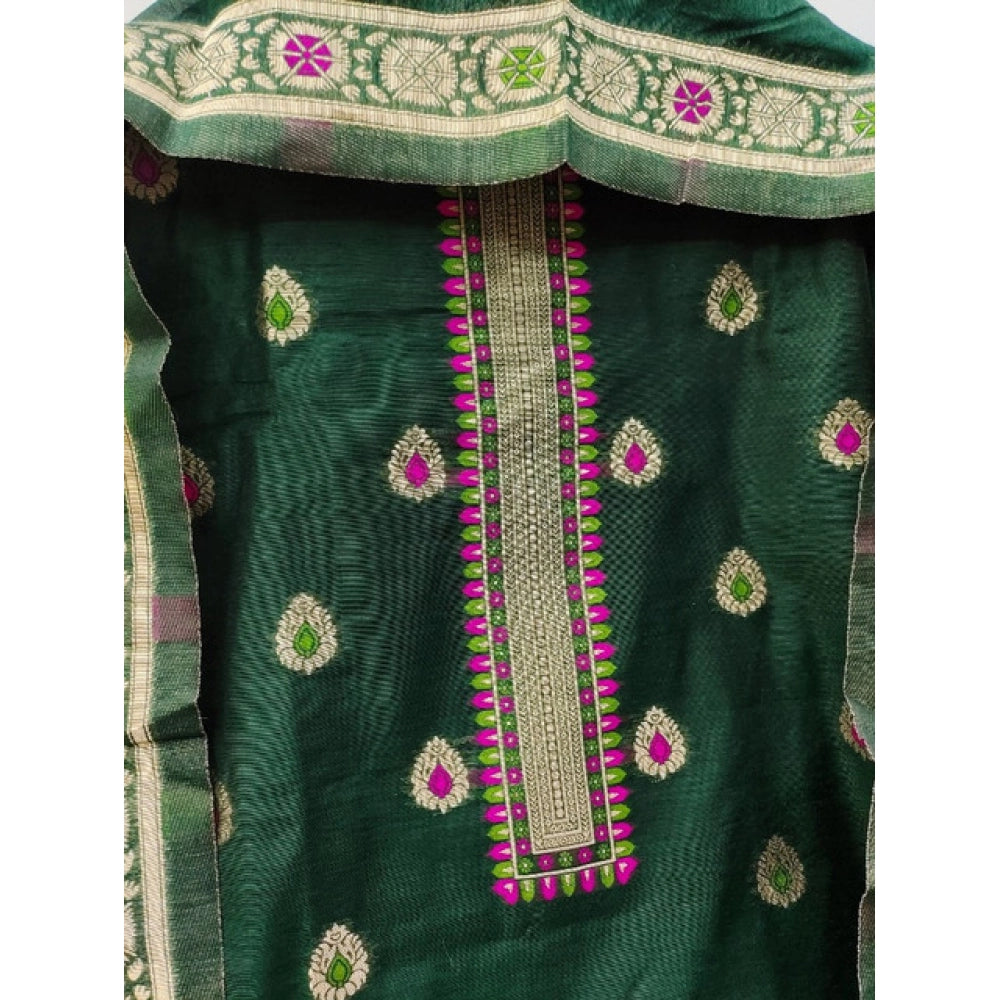 Bottle Green banarasi silk unstitched salwar suit material — colour detail