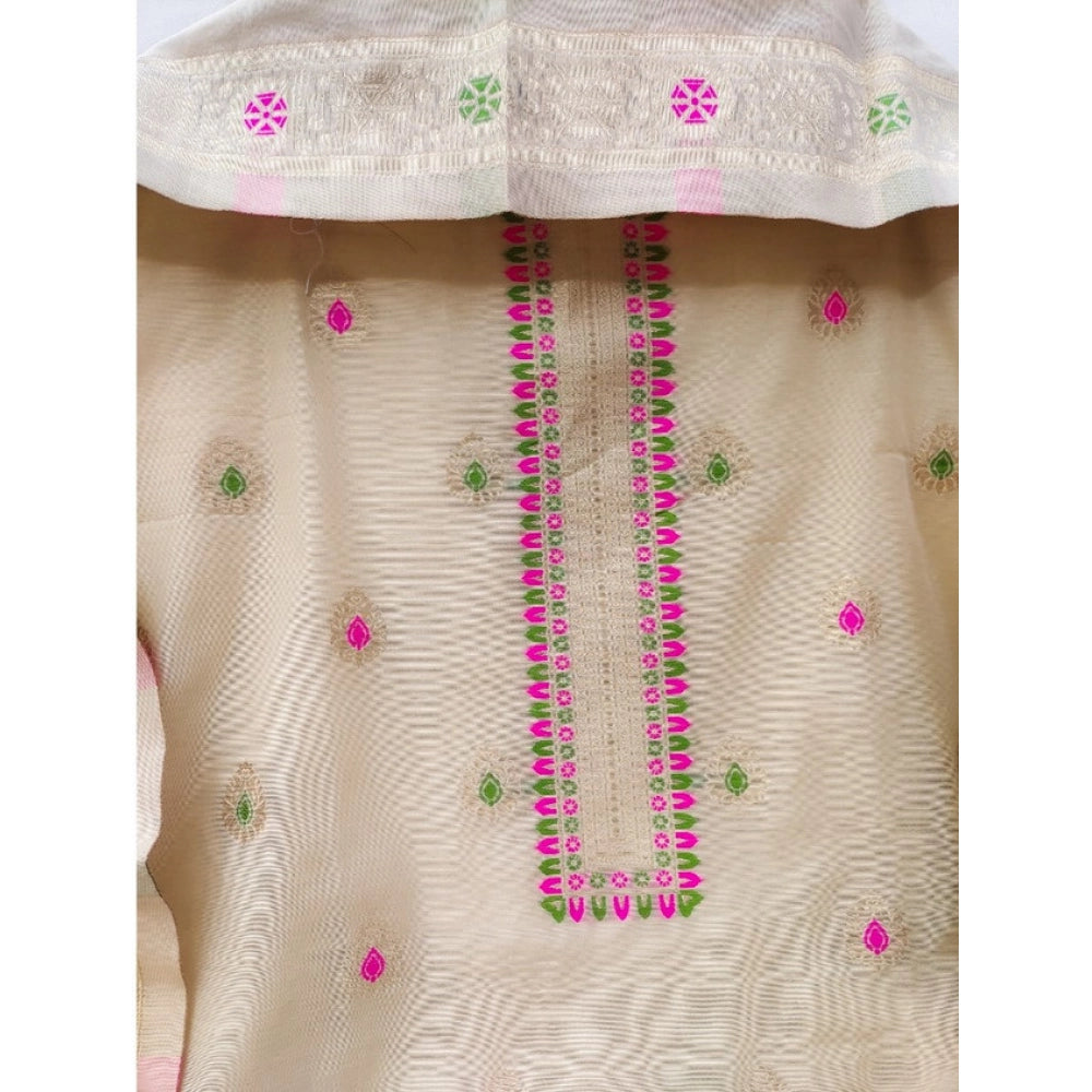 Cream banarasi silk unstitched salwar suit material — colour detail