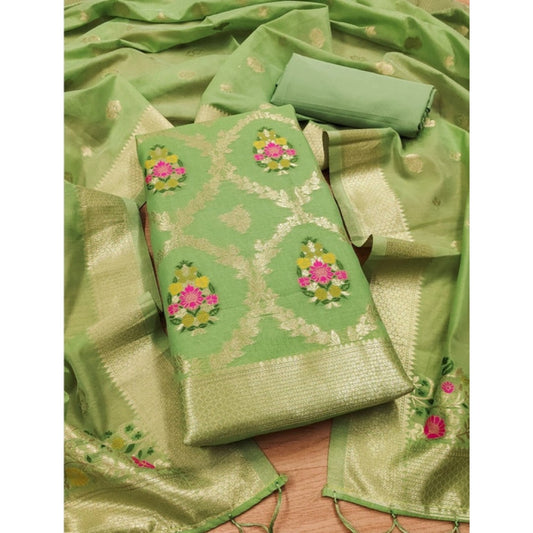 Women's Banarasi Silk Printed Unstitched Salwar Suit Material With Dupatta (Pista, 3Mtrs)