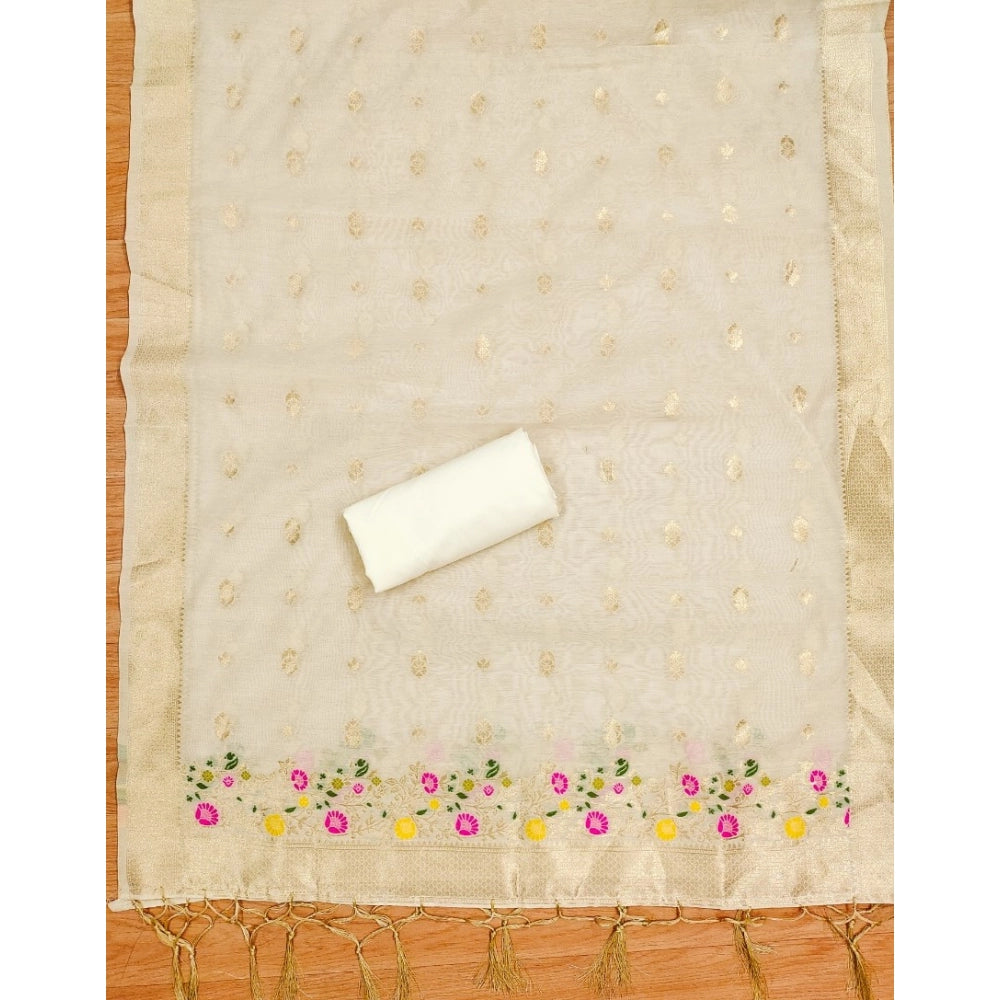 White banarasi silk unstitched salwar suit material — colour detail
