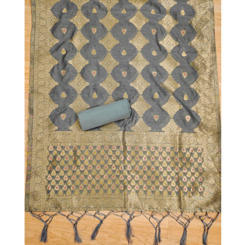 Grey banarasi silk unstitched salwar suit material — colour detail