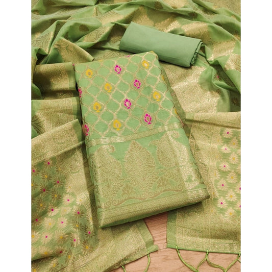 Women's Banarasi Silk Printed Unstitched Salwar Suit Material With Dupatta (Pista, 3Mtrs)