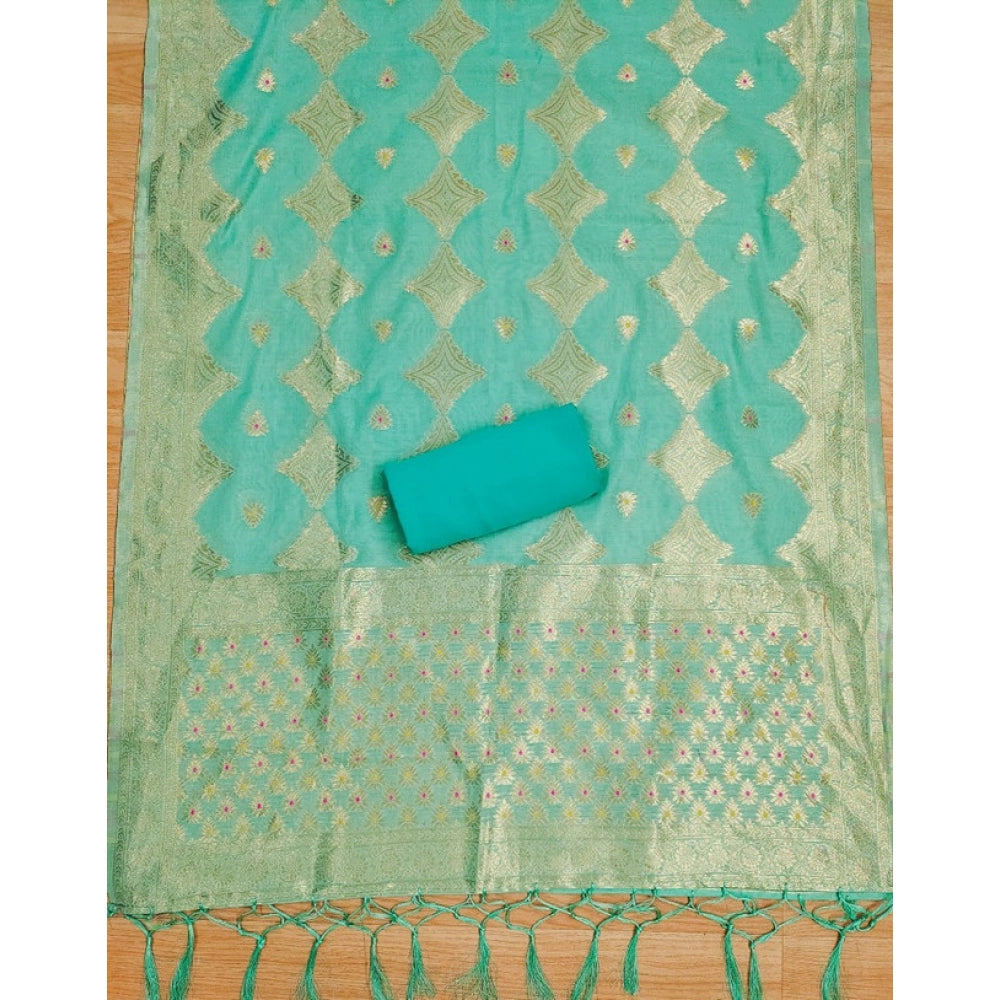 Sea Green banarasi silk unstitched salwar suit material — colour detail