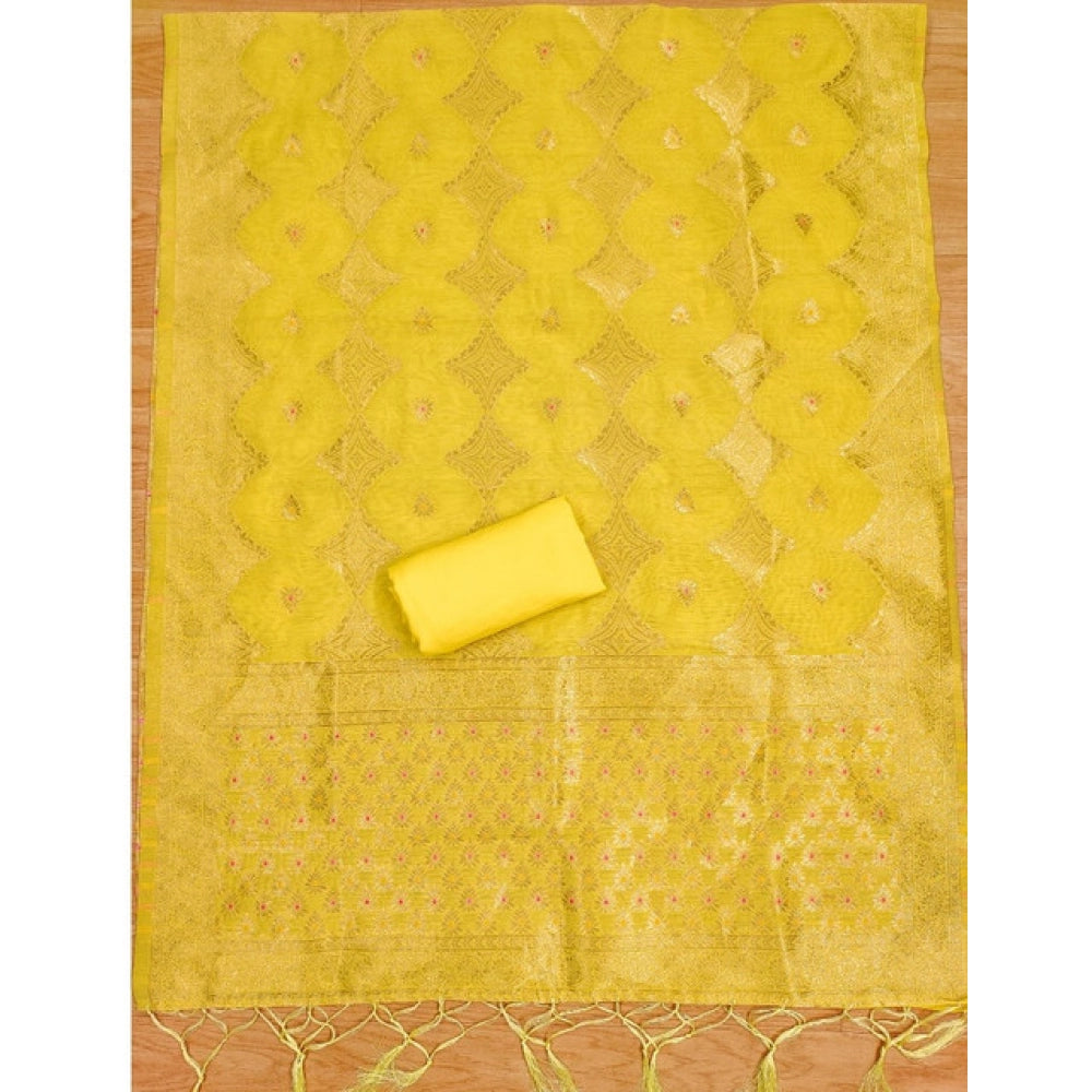Yellow banarasi silk unstitched salwar suit material — colour detail