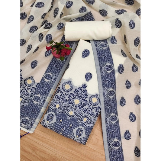 Women's Banarasi Silk Printed Unstitched Salwar Suit Material With Dupatta (Navy Blue, 3Mtrs)