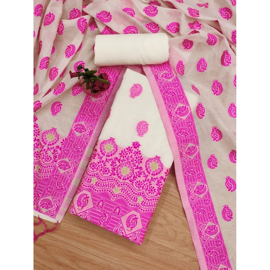 Women's Banarasi Silk Printed Unstitched Salwar Suit Material With Dupatta (Pink, 3Mtrs)