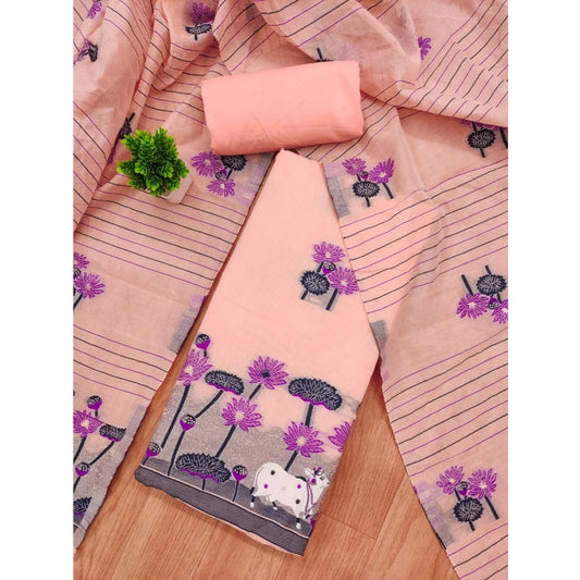 Women's Banarasi Silk Printed Unstitched Salwar Suit Material With Dupatta (Peach, 3Mtrs)