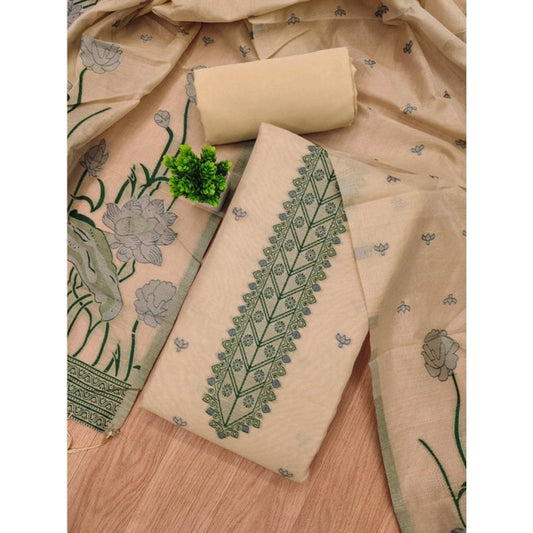 Women's Banarasi Silk Printed Unstitched Salwar Suit Material With Dupatta (Cream, 3Mtrs)