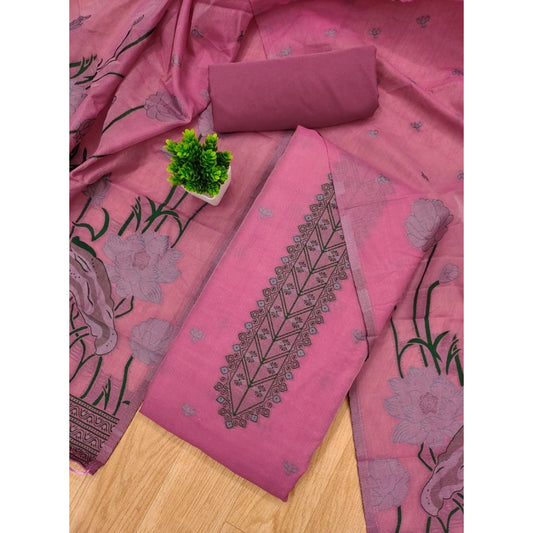 Women's Banarasi Silk Printed Unstitched Salwar Suit Material With Dupatta (Pink, 3Mtrs)
