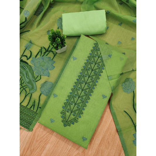 Women's Banarasi Silk Printed Unstitched Salwar Suit Material With Dupatta (Pista, 3Mtrs)