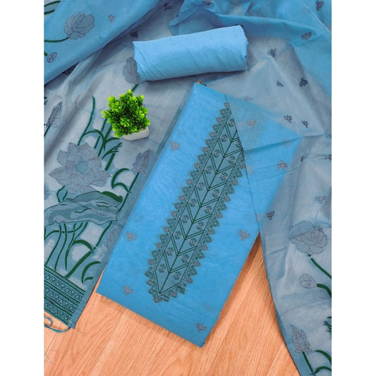 Women's Banarasi Silk Printed Unstitched Salwar Suit Material With Dupatta (SkyBlue, 3Mtrs)