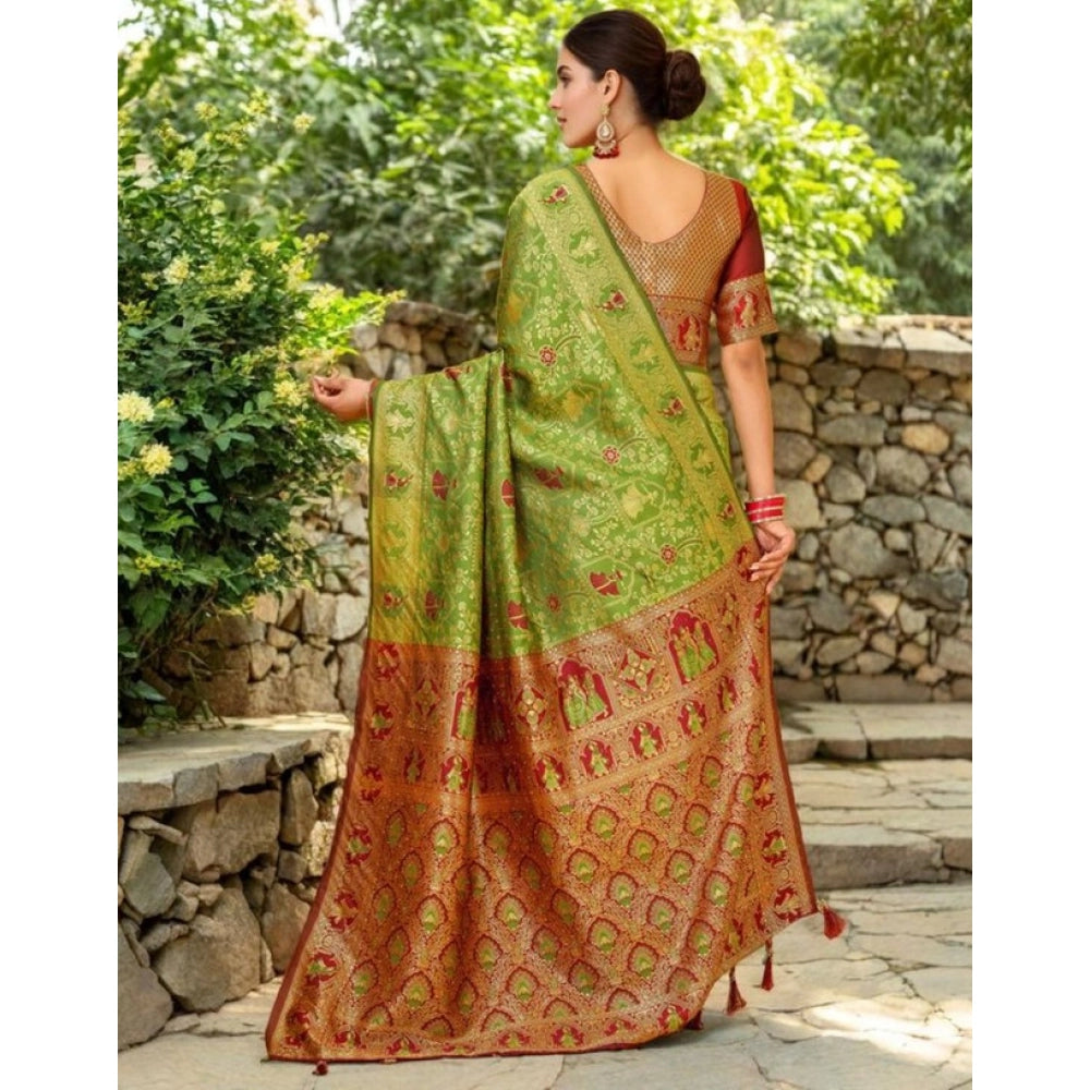 Women's Silk Blend Woven Paithani Saree With Unstitched Blouse 5.5Mtr (Light Green)