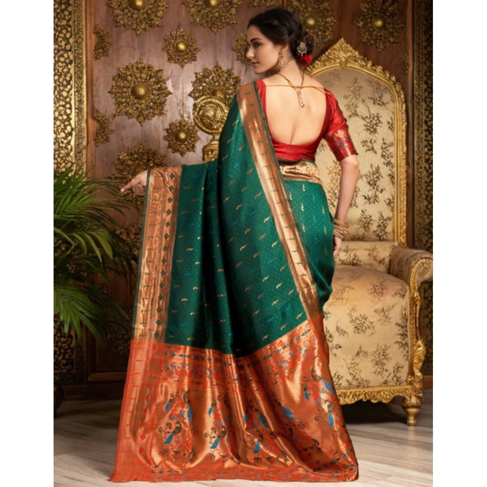 Women's Silk Blend Zari Woven Saree With Unstitched Blouse 5.5Mtr (Green)