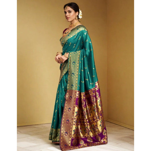 Women's Silk Blend Zari Weaving Saree With Unstitched Blouse 5.5Mtr (Green)