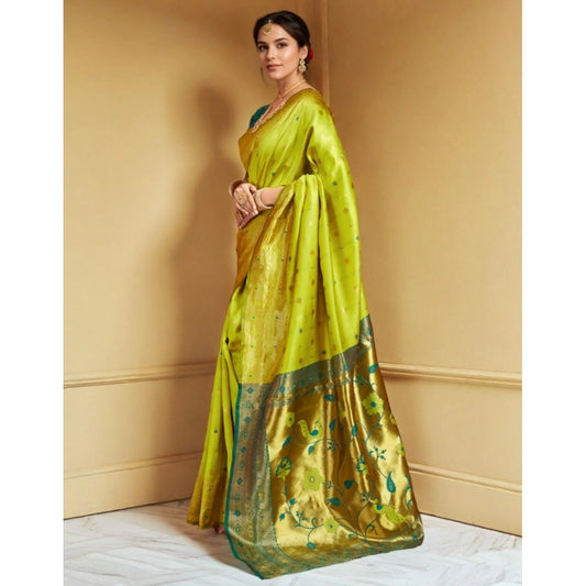Women's Silk Blend Zari Weaving Saree With Unstitched Blouse 5.5Mtr (Lime-Green)
