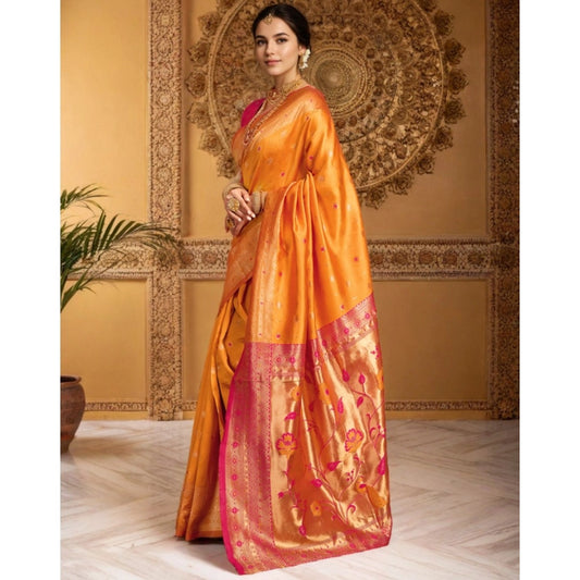 Women's Silk Blend Zari Weaving Saree With Unstitched Blouse 5.5Mtr (Orange)