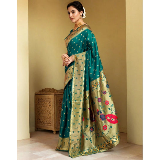 Women's Silk Blend Zari Weaving Saree With Unstitched Blouse 5.5Mtr (Rama)