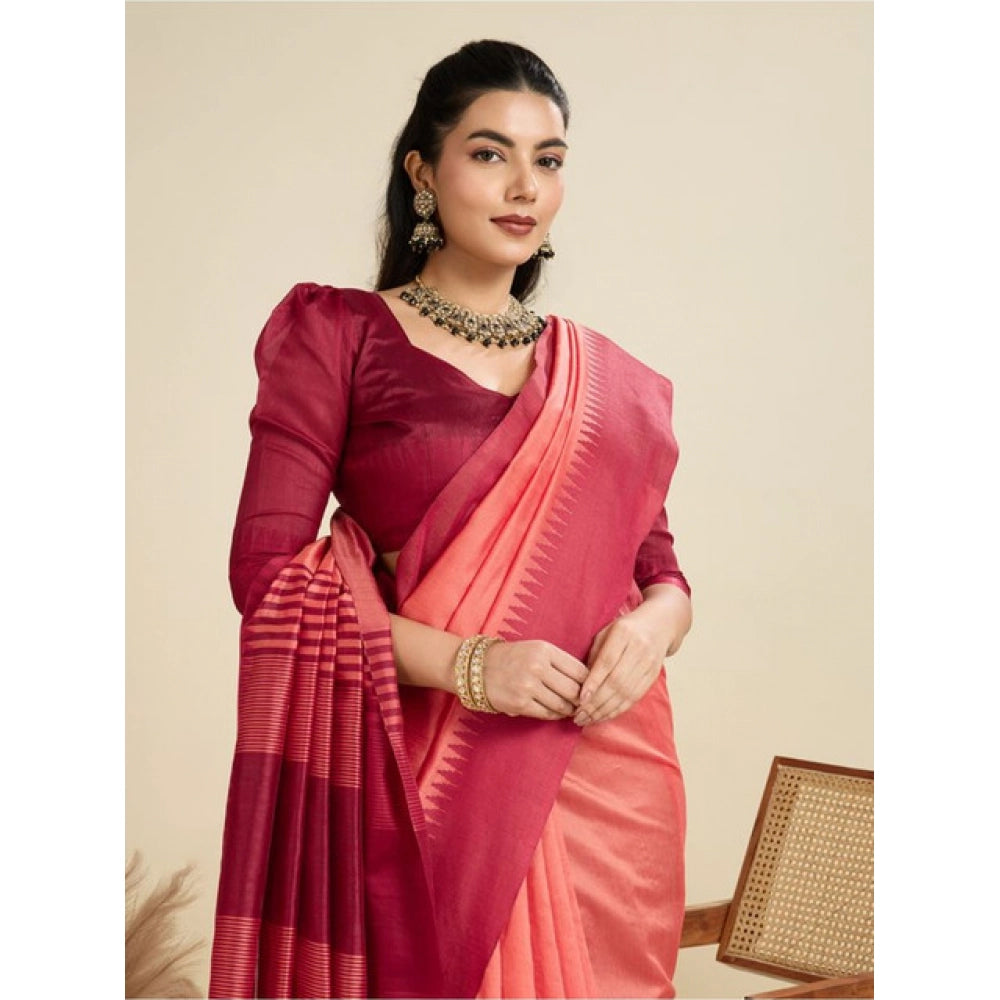 Peach raw silk saree for women — pallu detail