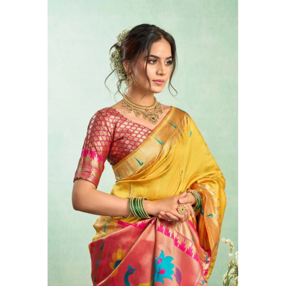 Mustard silk blend saree for women — pallu detail
