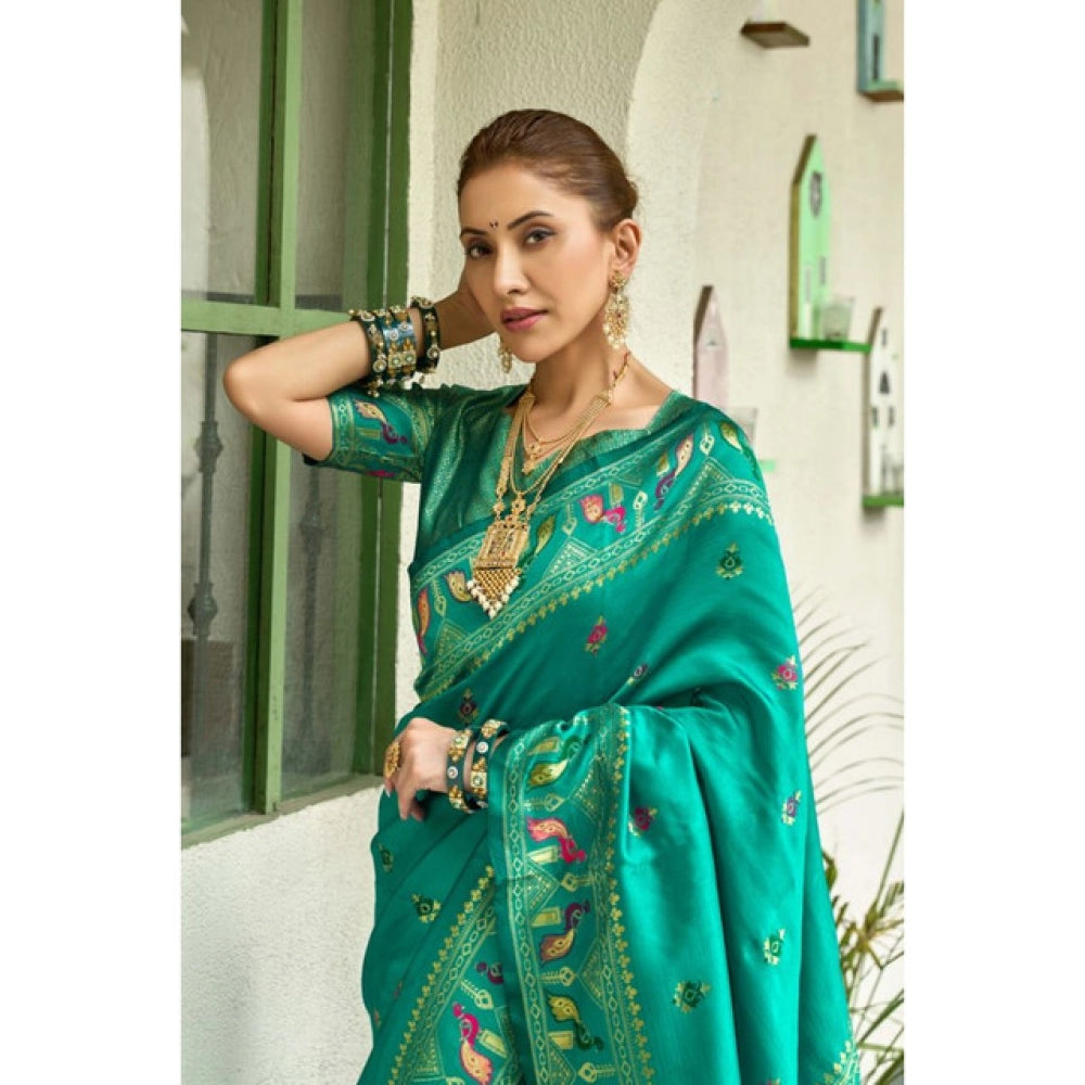 Green silk blend saree for women — pallu detail