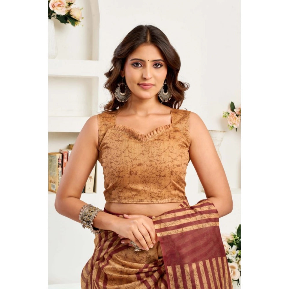 Brown linen cotton saree for women — pallu detail