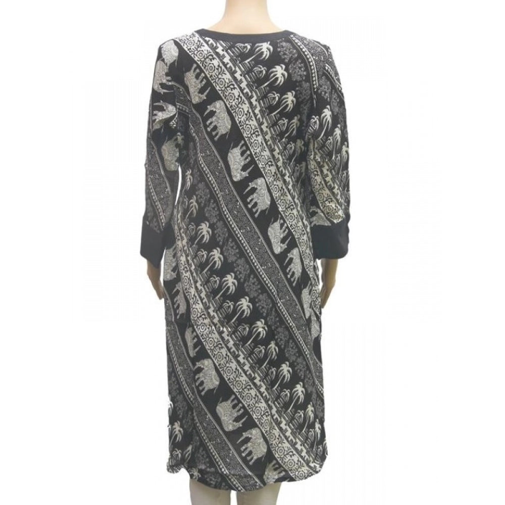 Women's Rayon Kurtis (Black, White, XL)