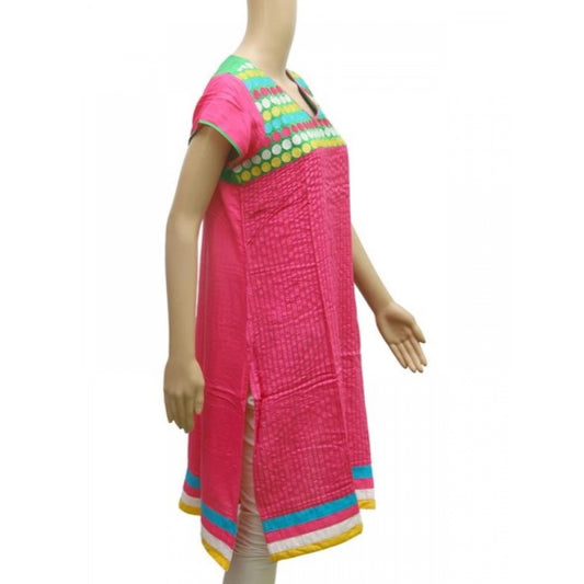 Women's Rayon Kurtis (Pink, Green, L)