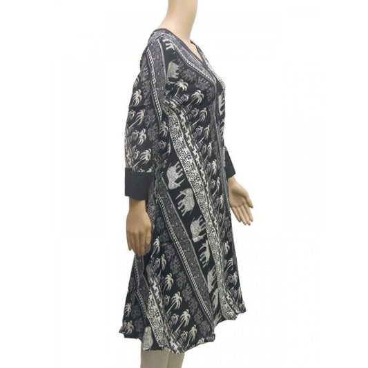 Women's Rayon Kurtis (Black, White, XL)