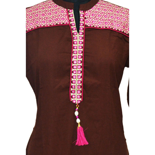 Women's Rayon Kurtis (Brown, XL)