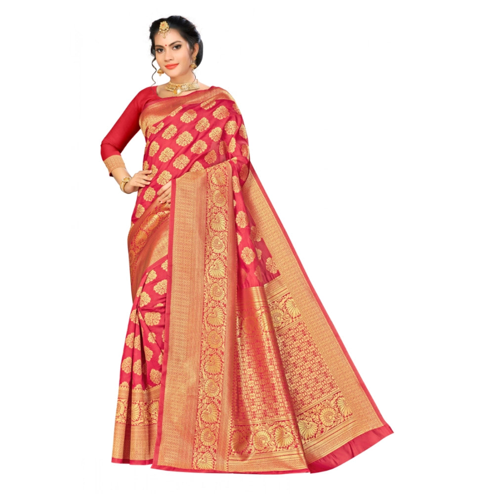 Red banarasi silk saree for women — full drape view