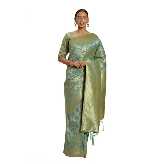 Sky Blue banarasi silk saree for women — full drape view