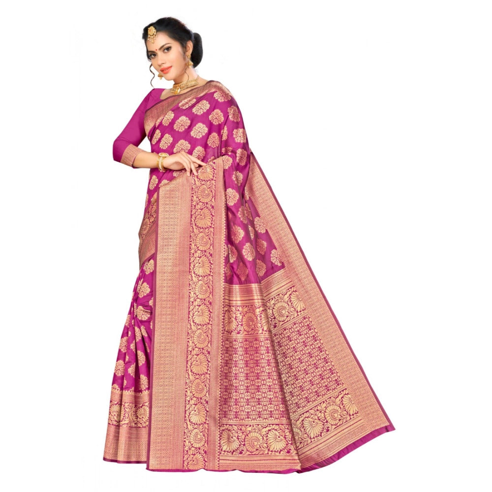 Wine banarasi silk saree for women — pallu detail