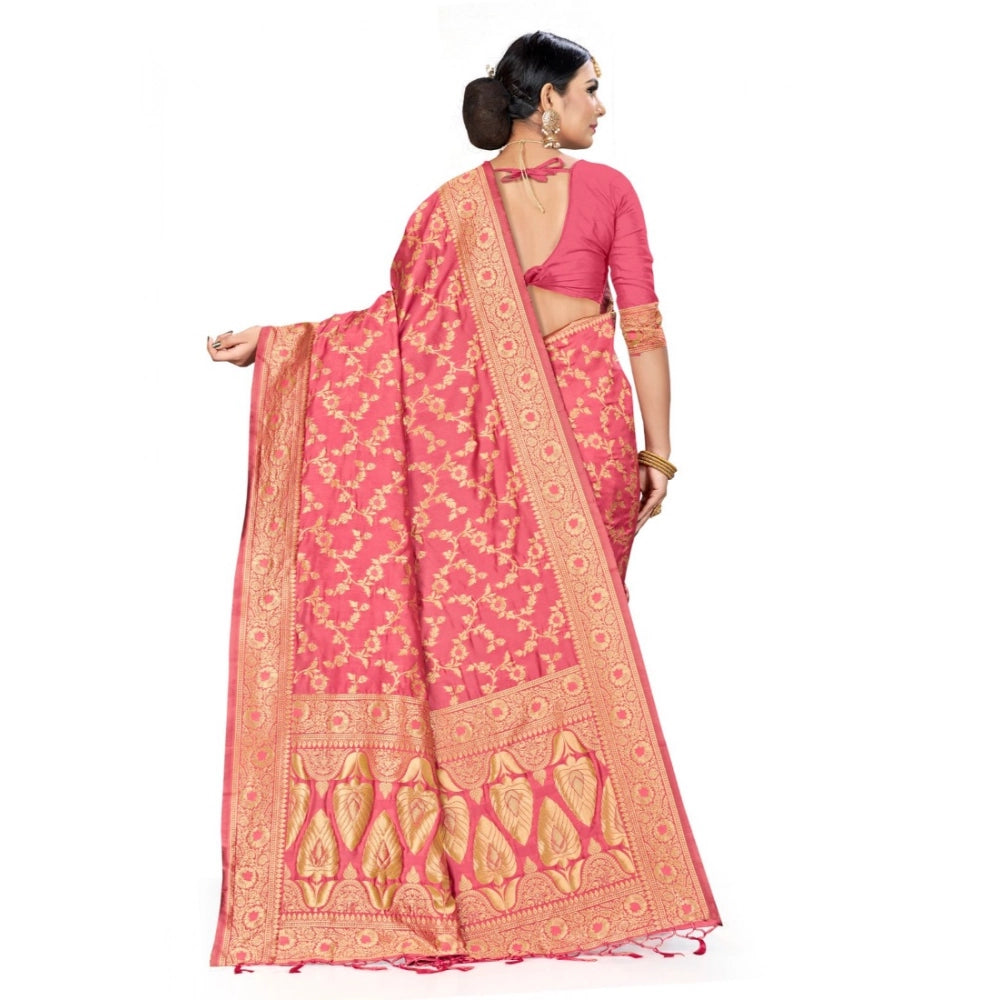 Peach banarasi silk saree for women — pallu detail