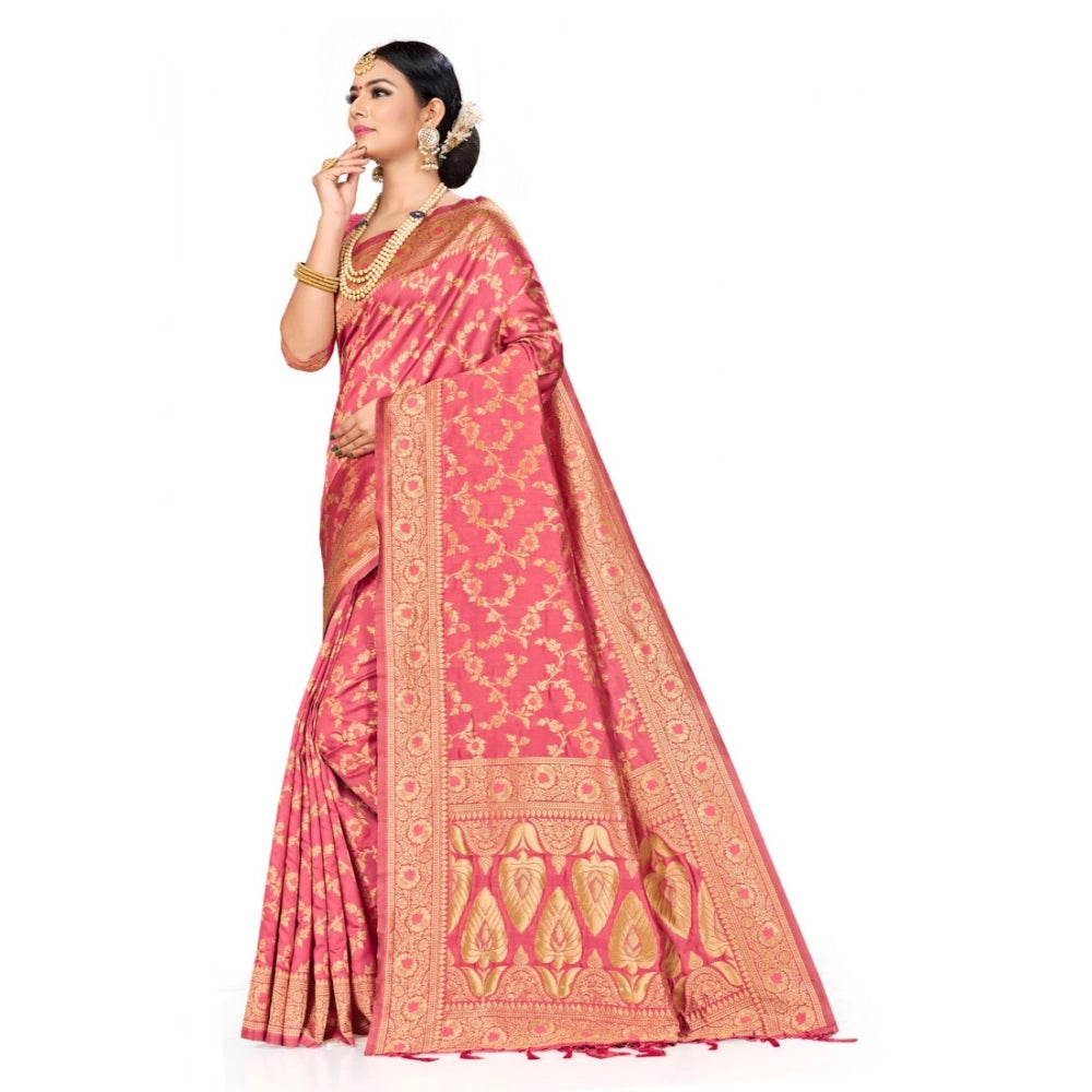 Peach banarasi silk saree for women — pallu detail
