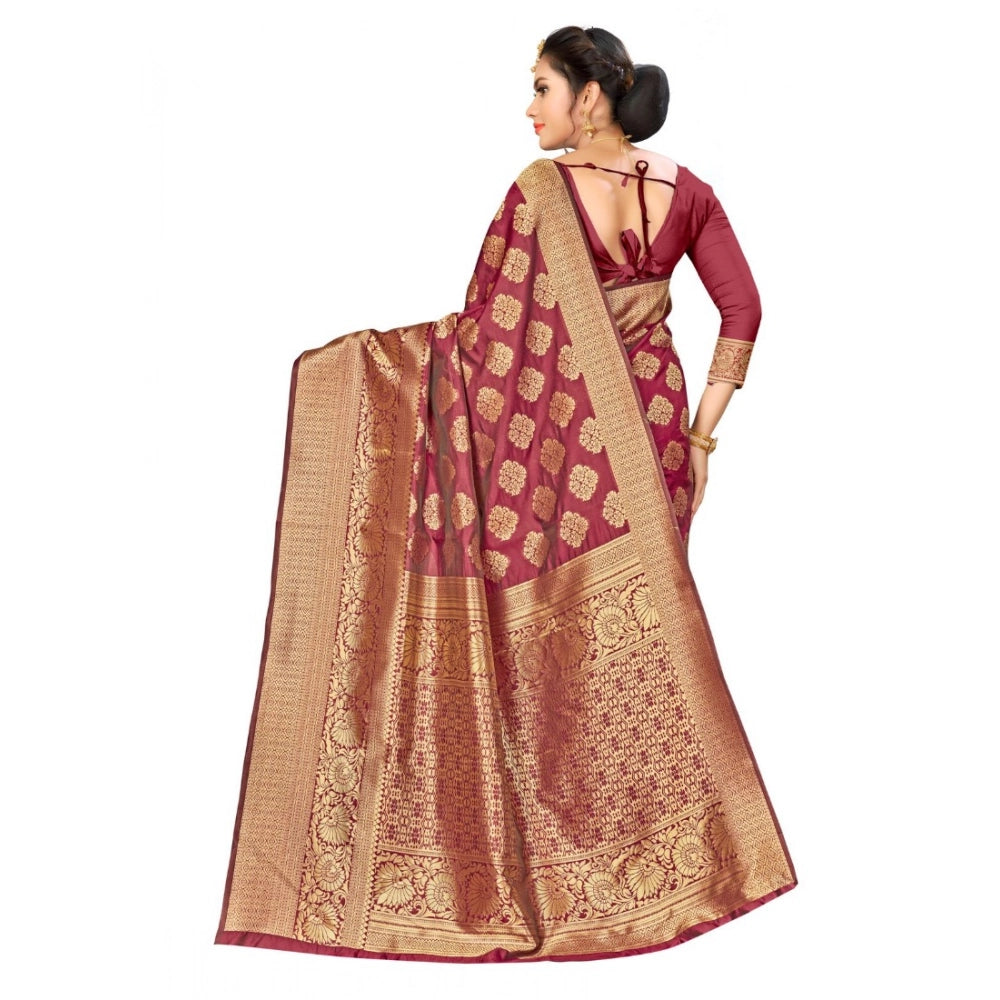 Maroon banarasi silk saree for women — pallu detail