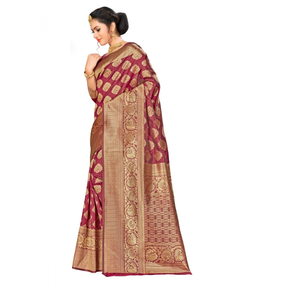 Maroon banarasi silk saree for women — pallu detail