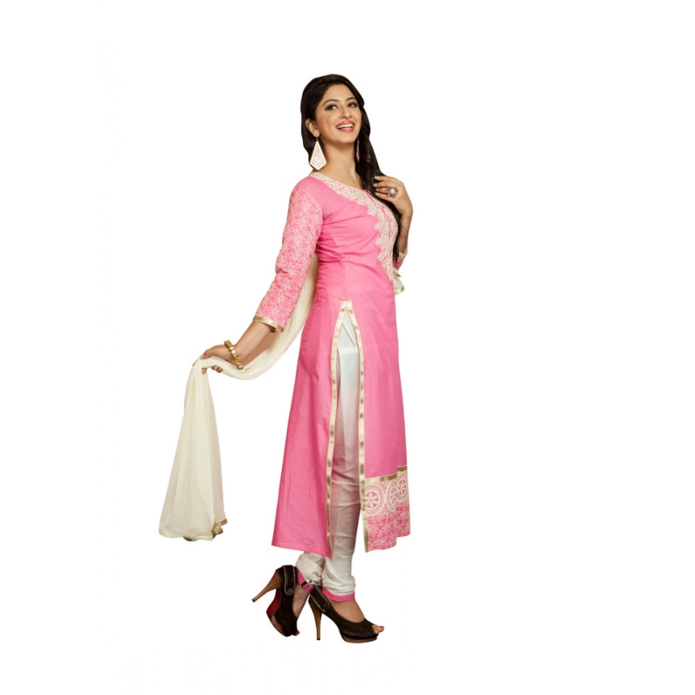 Women's Georgette Unstitched Salwar Suit-Material With Dupatta (Pink &amp; White,2.2 Mtrs)