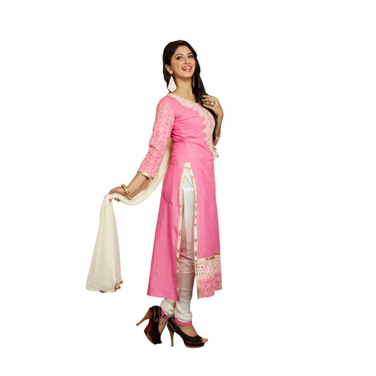 Women's Georgette Unstitched Salwar Suit-Material With Dupatta (Pink &amp; White,2.2 Mtrs)
