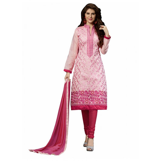 Pink chanderi unstitched salwar suit material — full set view
