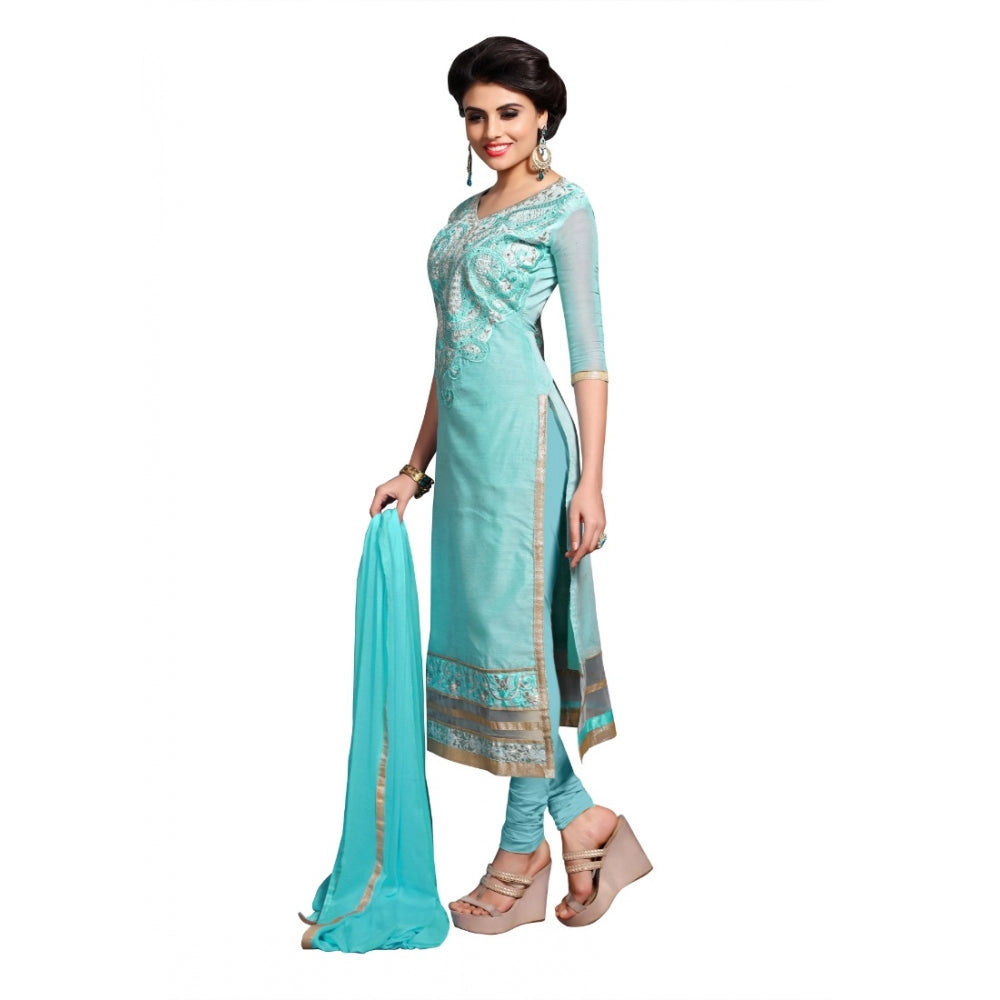 Women's Chanderi Unstitched Salwar Suit-Material With Dupatta (Light Sea Green,2.3 Mtrs)