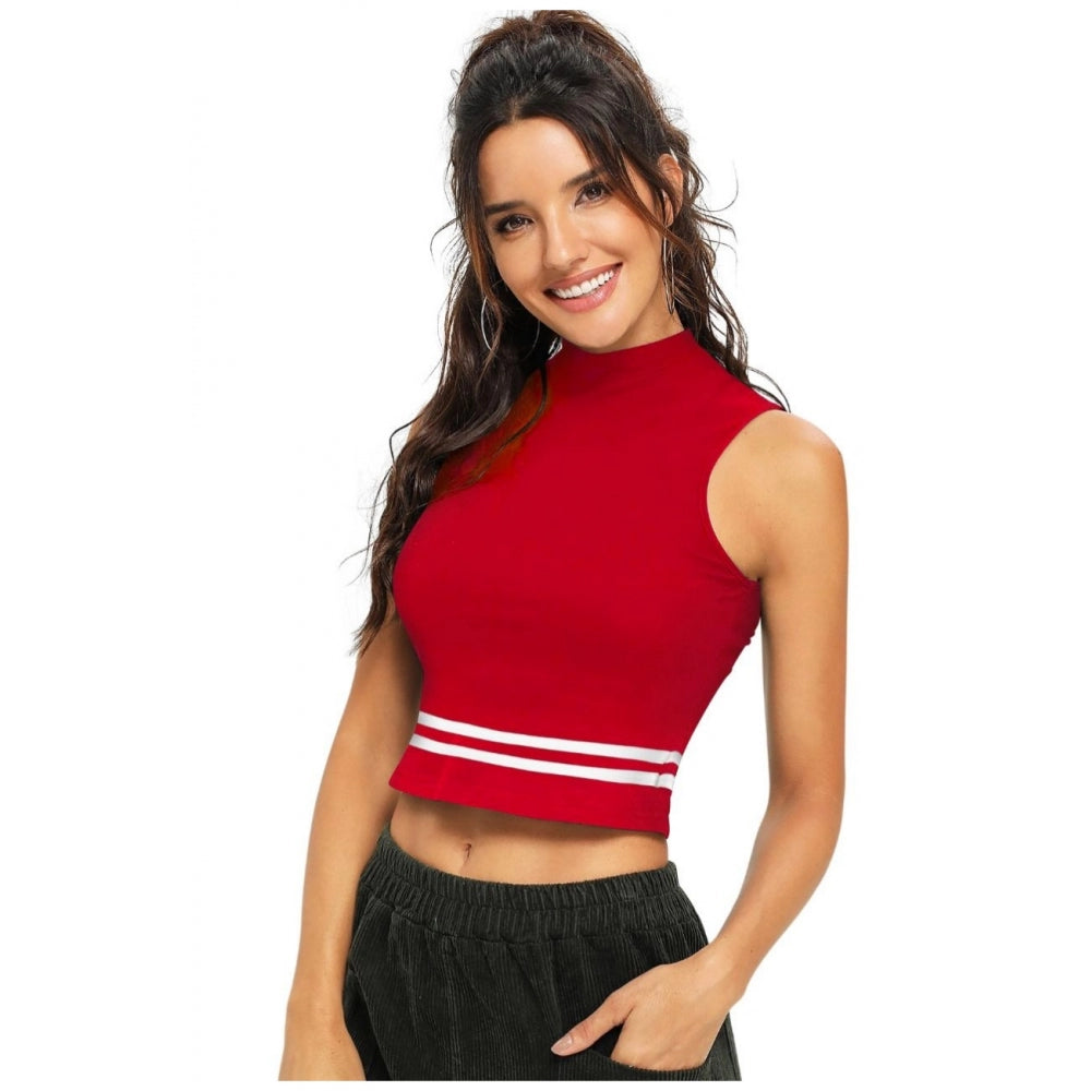 Red polyester top for women — side angle