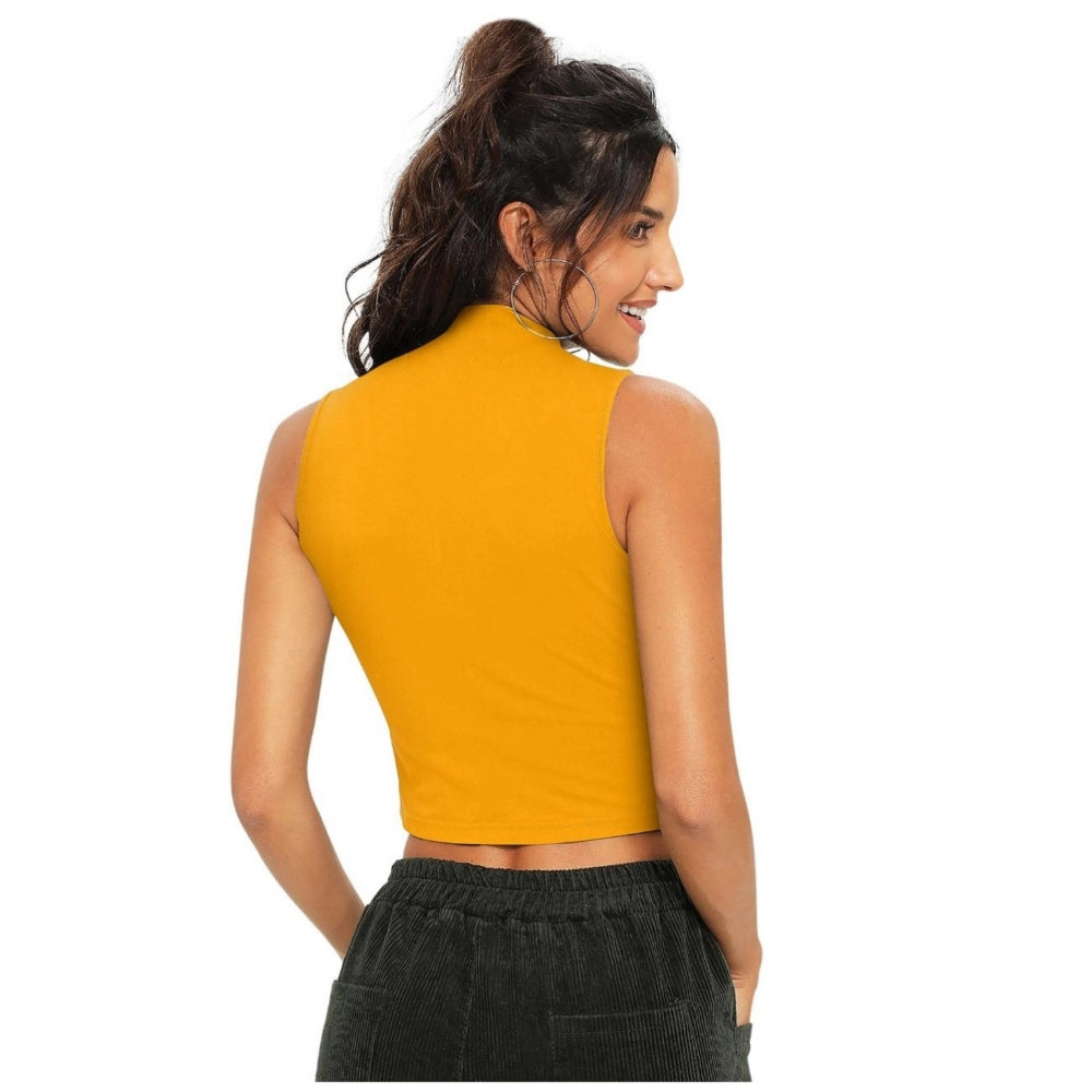Yellow polyester top for women — full look