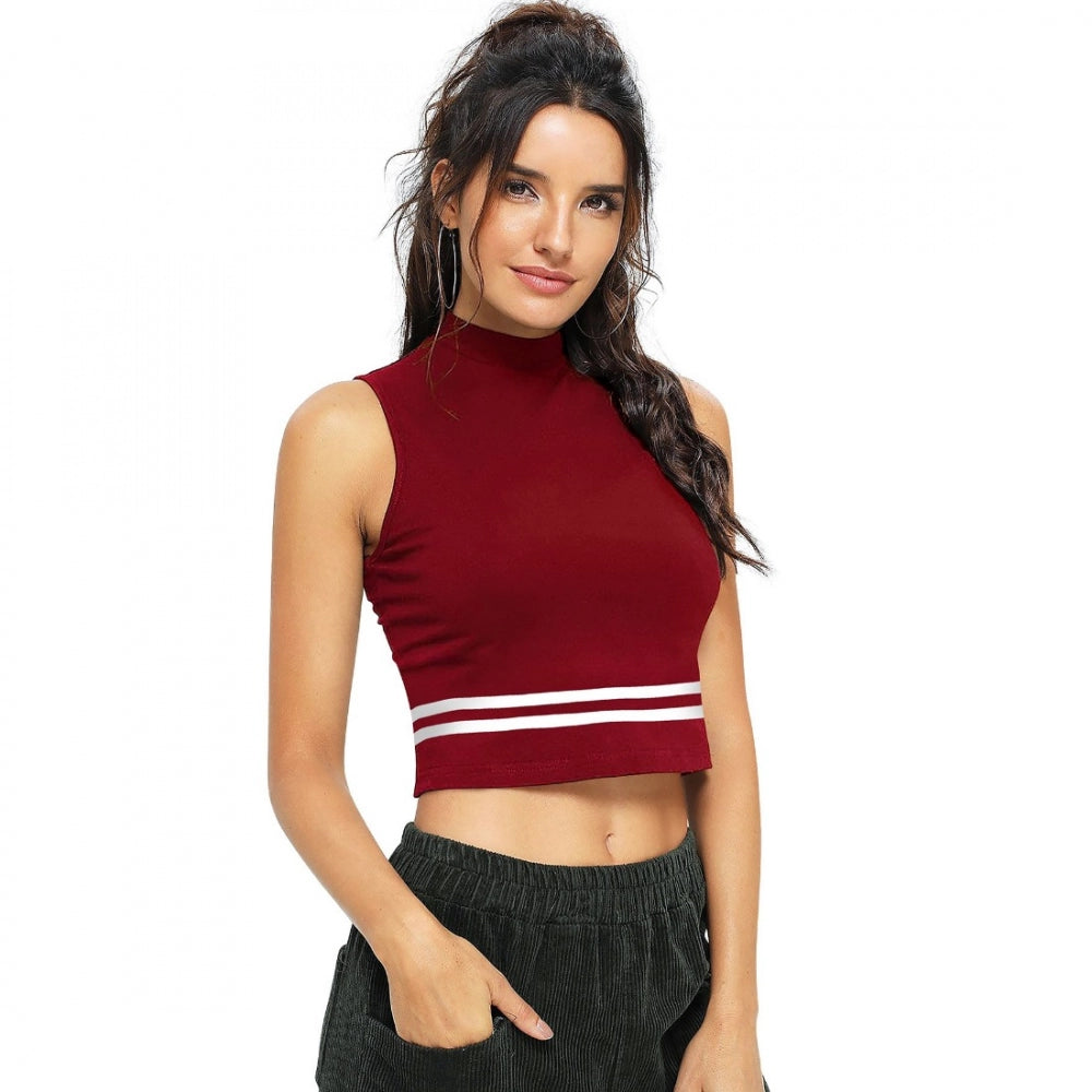 Maroon polyester top for women — full look