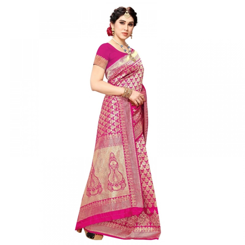 Pink jacquard silk saree for women — pallu detail